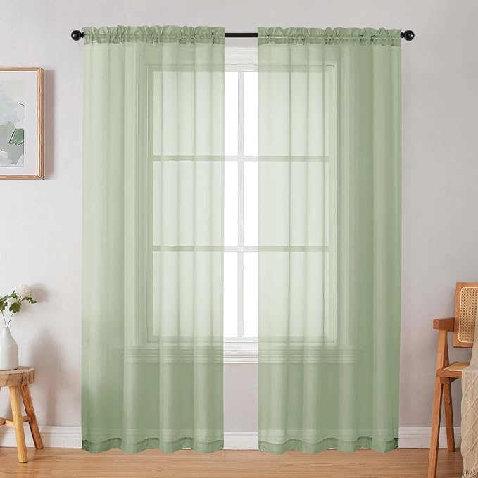 Light Green Sheer Curtain for Bedroom Living Room 78 Inches Long 2 Panels Set by WelvetBLK