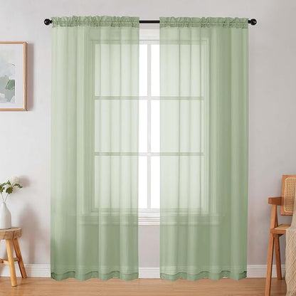 Light Green Sheer Curtain for Bedroom Living Room 72 Inches Long 2 Panels Set by WelvetBLK