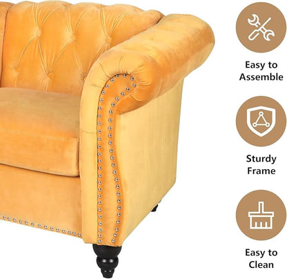 Mid-Century 3 Seater Sofa, Velvet Couch - Image 4