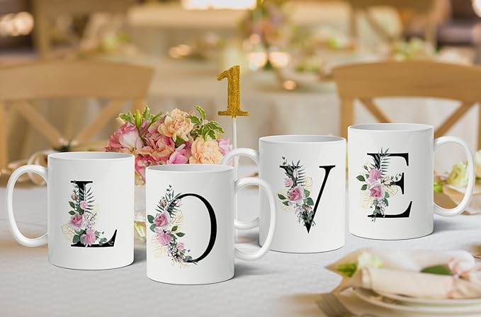 Retreez Initial A-Z Floral Botanical Bouquet Alphabet Monogrammed Monogram Mug 11 Oz Ceramic Tea Coffee Mugs - Appreciation Thank You Wedding Birthday Gifts for her friend coworker sister - M Initial