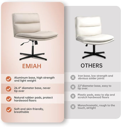 EMIAH Armless Office Desk Chair No Wheels PU-Padded Vanity Mid-Back Ergonomic - Image 4