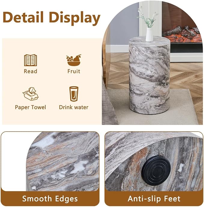 Round End Table Living Room Table, Faux Marble Sofa Couch Side Table, Bedside - Image 5