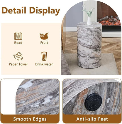 Round End Table Living Room Table, Faux Marble Sofa Couch Side Table, Bedside - Image 5