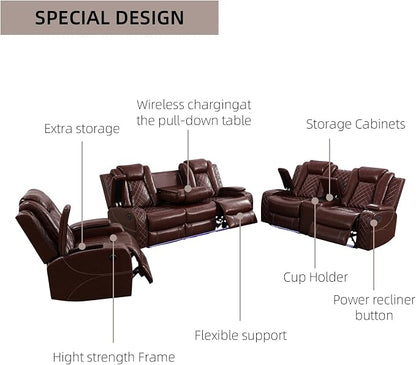 3-Piece Leather Power Recliner Sofa Set - Image 5