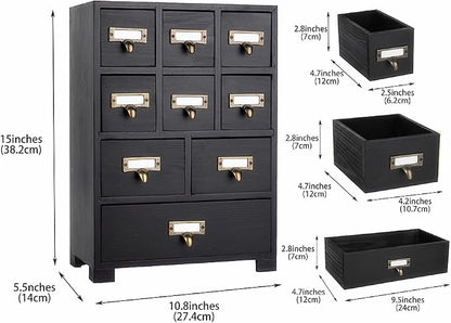 Apothecary Cabinet with 9 Drawers & Labels Rustic Library Card Catalog Cabinet - Image 3
