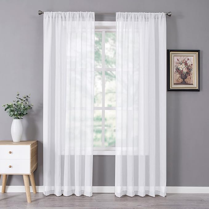 Tollpiz Sheer Curtain Linen Textured Bedroom Curtains Sheer Light Filtering Rod by Tollpiz