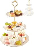 DUJUST Luxury Porcelain 3-Tier Cupcake Stand Tower, British Style Serving Tray with Golden Trim, Food Grade Dessert Display Stand, Beautiful Gift for Tea Party & Home Décor