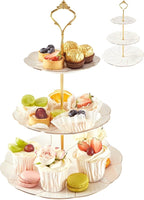 DUJUST Luxury Porcelain 3-Tier Cupcake Stand Tower, British Style Serving Tray with Golden Trim, Food Grade Dessert Display Stand, Beautiful Gift for Tea Party & Home Décor