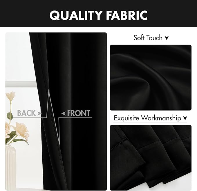 MIULEE 84 Inch Length Black Blackout Bedroom Curtains Set of 4 | Thermal - Image 8