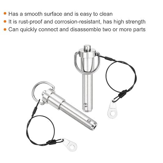 uxcell 2 Pcs Quick Release Pin, 1/2" x 1.5"(Dia. x L) Push-Button Ball Locking Pin 304 Stainless Steel Ring Handle Locking Pin with Wire for Audio Bimini Top Marine, Silver