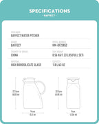 Baffect Water Pitcher, High Borosilicate Glass Jug with Stainless Steel Lid, Leakproof Fridge Door Carafe for Hot or Cold Beverage (1.8 L/63 oz.)