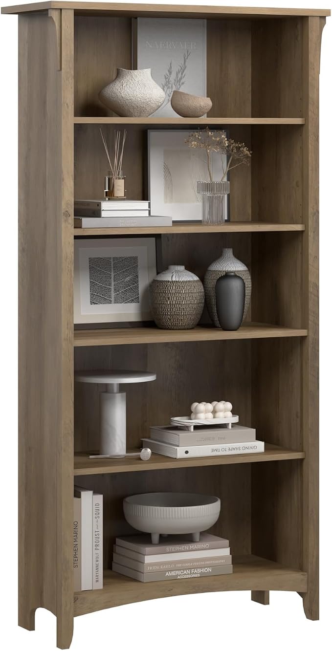 Bush Home Salinas 5 Shelf Bookcase in Reclaimed Pine, Tall Bookshelf, Large - Image 6