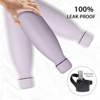 Insulated Water Bottle, 17oz Stainless Steel Water Bottles with straw lid, Metal Sports Water Bottles for Boys,Girls, Double Wall Vacuum BPA-Free Flask for School, Sports (Light purple)