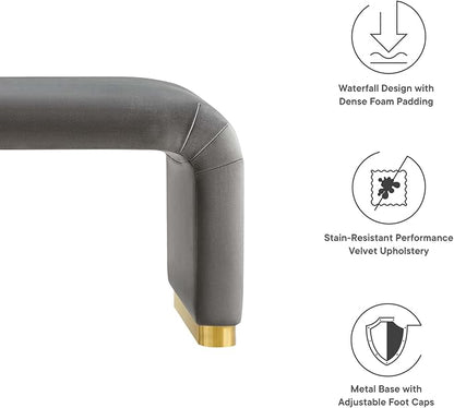 Modway EEI-6734-BRA-STG Koda Performance Velvet Waterfall Long Bench, Brass - Image 9