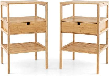 Giantex Bamboo Nightstands Set of 2, Wood Side Tables by Giantex