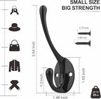 Coat Hooks | Wall Mount Coat Hangers | Black Metal Hooks for Wall with 20 Screws (10Pack)