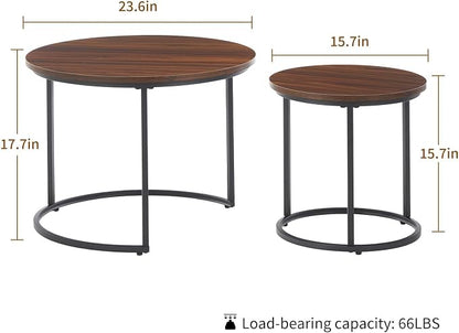 Round Nesting Coffee Table Set of 2, Modern Marble Pattern Wooden Nesting Tables - Image 2