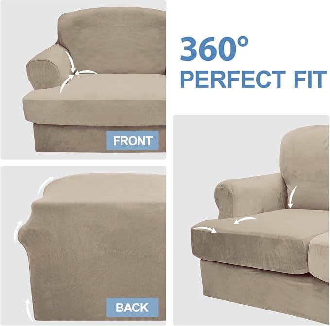 CUCRAF T Cushion Sofa Cover 3 Piece Loveseat Slipcovers, Soft Thick Velvet - Image 6