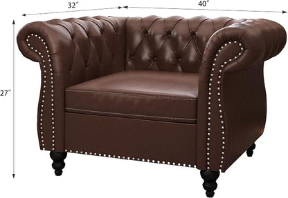 ORRD 2 Piece Living Room Set, Chesterfield Leather Sofa Couch Chair - Image 3