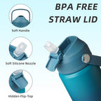 BJPKPK Insulated Water Bottle with Straw Lid, 12oz Thermos Water Bottles with Soft Nozzle, Flex Handle & Non-slip Boot, BPA Free Leak Proof Stainless Steel Metal Thermos, Tumblers, Cups,Vast