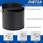 Large Size Coffee Knock Box, Espresso Knock Box Stainless Steel Espresso Machine Accessories with Removable Knock Bar and Non-Slip Base Coffee Grounds Container Bin (Black)