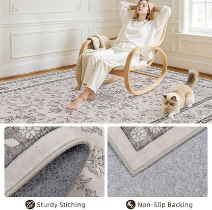 10x12 Area Rugs Living Room: Bedroom Washable Carpet Beige & Grey | Large - Image 4