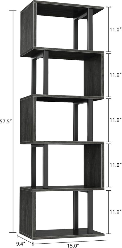 Furologee 6 Tier Bookshelf Tall Geometric Bookcase, S Shaped Industrial Display - Image 3
