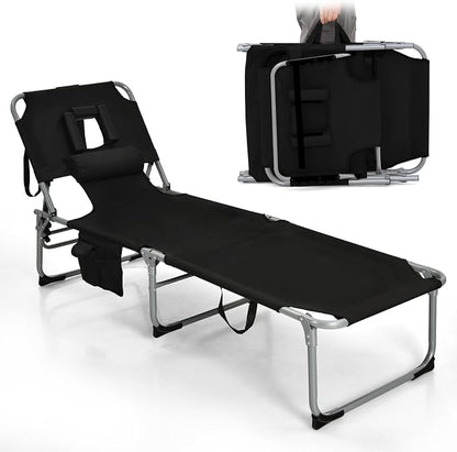 Goplus Tanning Chair, Folding Adjustable Patio Lounge Chair by Goplus