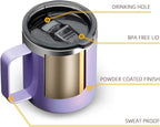 ALOUFEA 12oz Stainless Steel Insulated Coffee Mug with Handle, Double Wall Vacuum Travel Mug, Tumbler Cup with Sliding Lid, GLITTER LAVENDER