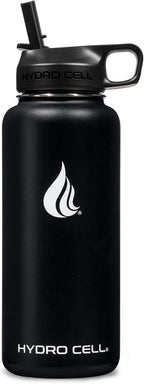 HYDRO CELL Stainless Steel Insulated Water Bottle with Straw - For Cold & Hot Drinks - Metal Vacuum Flask with Screw Cap and Modern Leakproof Sport Thermos for Adults (Black 32oz)