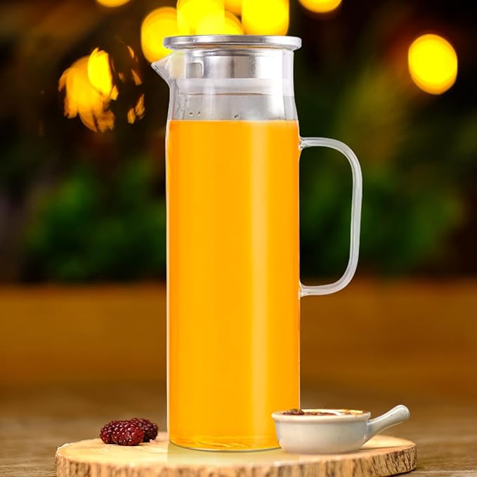 Yirilan Glass Pitcher, 1.5liter Glass Pitcher With Lid, Carafes and Pitchers, Iced Tea Pitcher, Water Carafe With Handle, Heat Resistant Borosilicate Glass Jug, Beverage Pitcher, Tea Jug With Brush