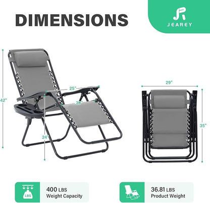 JEAREY Zero Gravity Lounge Chairs Set of 2, Adjustable Steel Mesh Recliners - Image 3