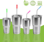 Lazycorner 16 Pcs Metal Straw Reusable 8.5" 10.5" 6mm Stainless Steel Straws for Kids,20oz-32oz, Silver Drinking Straws with Silicone Tips, 4 Straw Cleaner Brush, 1 Travel Case