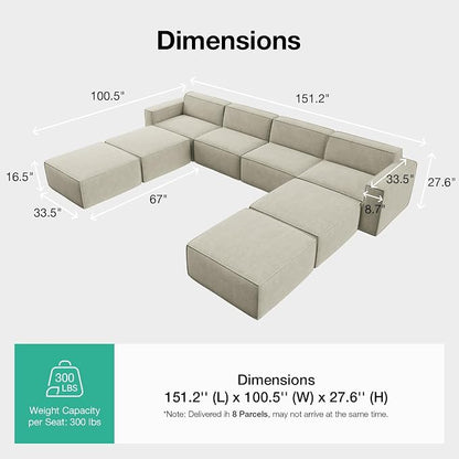 Novilla 151.2" Modular Sectional Sofa, No Assembly Cloud Sectional Couch - Image 2