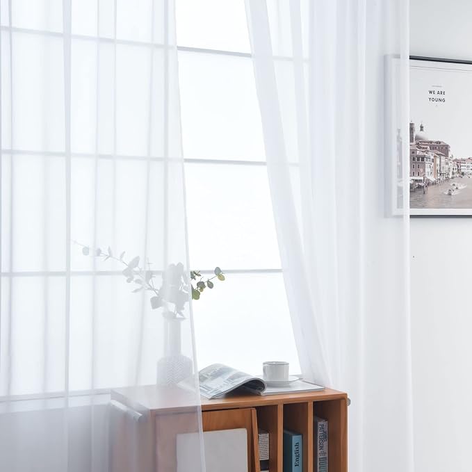 SpaceDresser Basic Rod Pocket Sheer Voile Window Curtain Panels White 1 Pair 2 by SpaceDresser