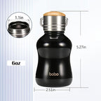 YOHKOH Mini Vacuum Insulated Water Bottle With Bamboo Lid - Stainless Steel Thermos Water Bottle for Women Girls Kids, Metal Sports Hot and Cold Water Bottle Leak-Proof BPA-Free (6.4oz,Black)