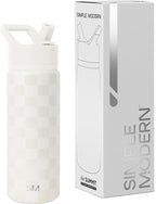 Simple Modern Kids Water Bottle with Straw Lid | Vacuum Insulated Stainless Steel Metal | Reusable Leak Proof BPA-Free Thermos for School | Summit Collection | 18oz, Cream Checkmate