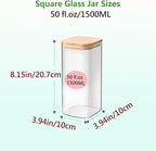 Square Glass Jars Canister with Wood Lid 50 FL OZ [Set of 3], Container Jar with Sealing, Lids for Oat Pasta Flour Cereal Rice Sugar Tea Coffee Beans, Best for Kitchen & Pantry