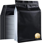 New 2.5 KG Large Capacity Coffee Bags with Valve (50 PCS) Black Sides White High Barrier Aluminum Foil Flat Bottom Standing Coffee Beans Storage Packaging Bags, Reusable Heat Seal Side Zipper Pouches