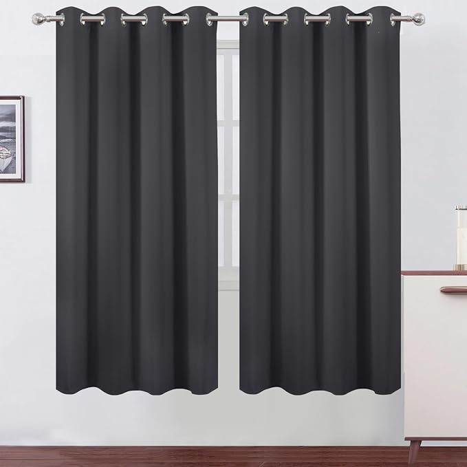 Blackout Curtains 66 x 72 Inch Long Dark Grey Curtains Set of 2 Panels Room by Lemomo