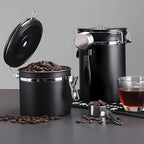 ShanSon Coffee Canister Airtight Coffee Container Stainless Steel Coffee Bean Storage Container with Scoop Coffee Canister for Beans Grounds Sugar Flour Tea Cereal,22OZ, Black