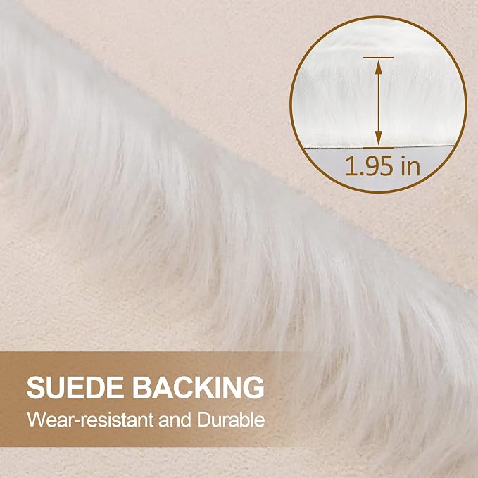 Fluffy White Faux Fur Rug Runner 2x6 ft, Soft Faux Sheepskin Rug White Furry - Image 5