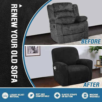 H.VERSAILTEX Velvet Stretch Recliner Couch Covers 4-Pieces Style Recliner Chair - Image 5