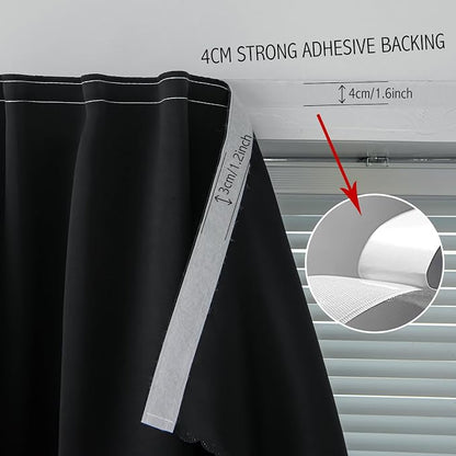 Thermal Blackout Curtains with Self Adhesive Tape No Rod No Drill Easy Install - Image 7
