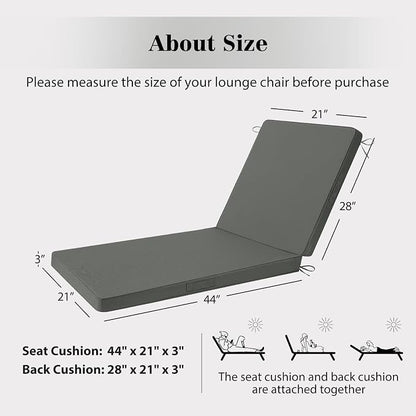 Chaise Lounge Cushions Outdoor, 4 Adjustable Ties Lounge Chair Cushions - Image 5