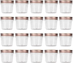 novelinks 4 oz Clear Plastic Jars with Rose Gold Lids – Small Round Refillable Storage Containers for Spices, Food, Crafts, and DIY Gifts – BPA-Free, Leakproof, 20 Pack