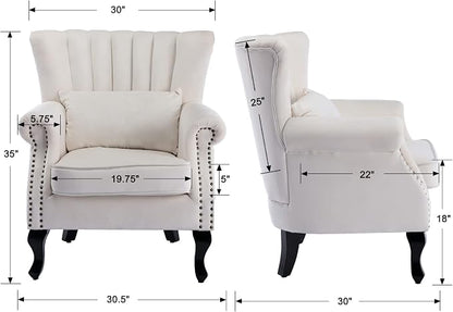 Mid Century Accent Chair Modern Tufted Wingback Armchairs Club Chair Velvet - Image 3