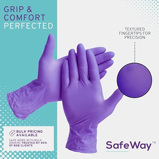 SafeWay Nitrile Gloves, 200 Ct, Small, Powder-Free, Latex-Free, All-Purpose, Professional Disposable Gloves with Textured Fingertips for Medical Use, Food Prep, Cleaning, Tattoo & More