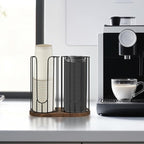 2-Compartment 18oz Coffee Cup Dispenser Rack with Wood Base, Disposable Cup, and Lid Organizer for Countertop - Perfect for Paper Cups, and Lid Organizer