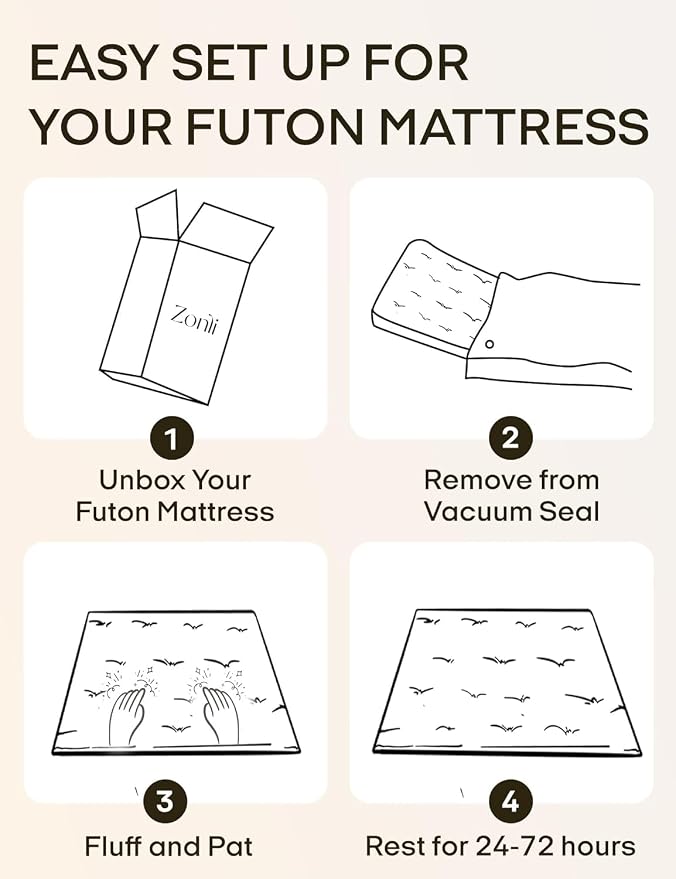 ZonLi Japanese Floor Futon Mattress Twin Size 75"x 39", 100% Cotton Cover 4'' - Image 8